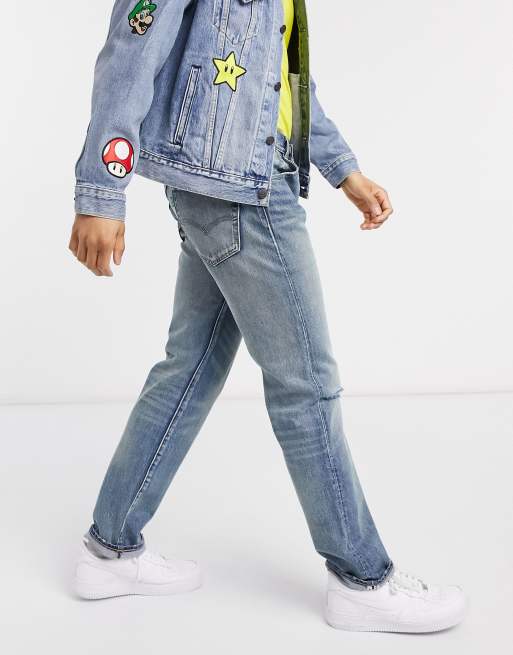 Levi s x Super Mario 501 93 straight fit selvedge jeans in distressed vintage wash