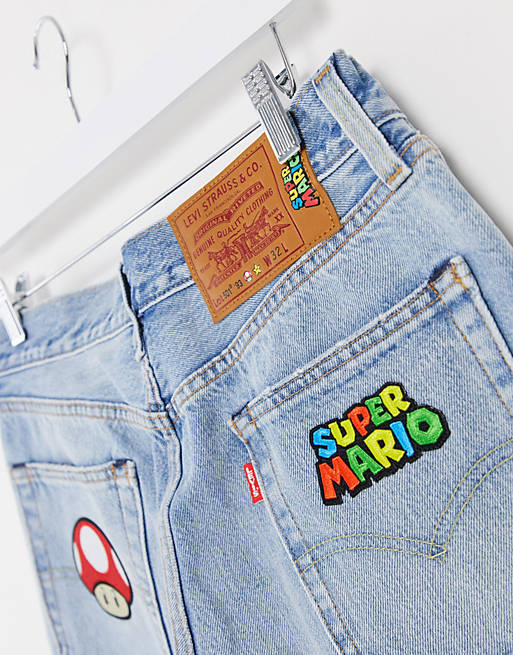 Levi's x Super Mario badge denim shorts in light wash | ASOS