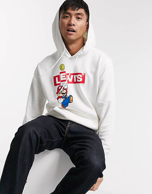 Levi's x Super Mario boxtab bing logo hoodie in white | ASOS