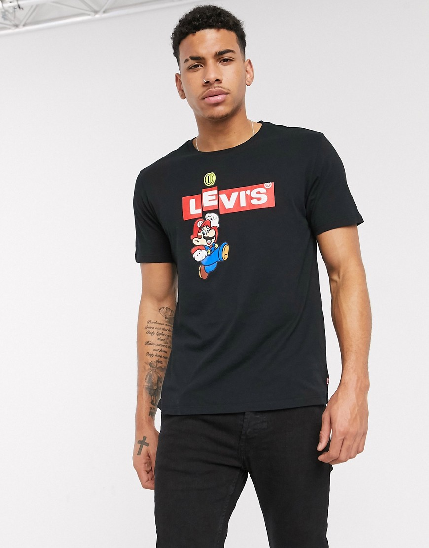Levi's - x Super Mario boxtab bing - T-shirt met logo in zwart