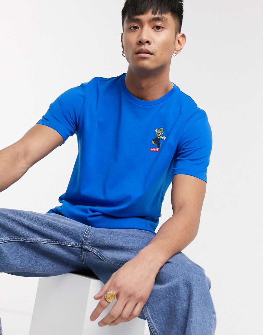 Levi's x Super Mario - T-shirt blu con logo applicato con Luigi e stampa sul retro
