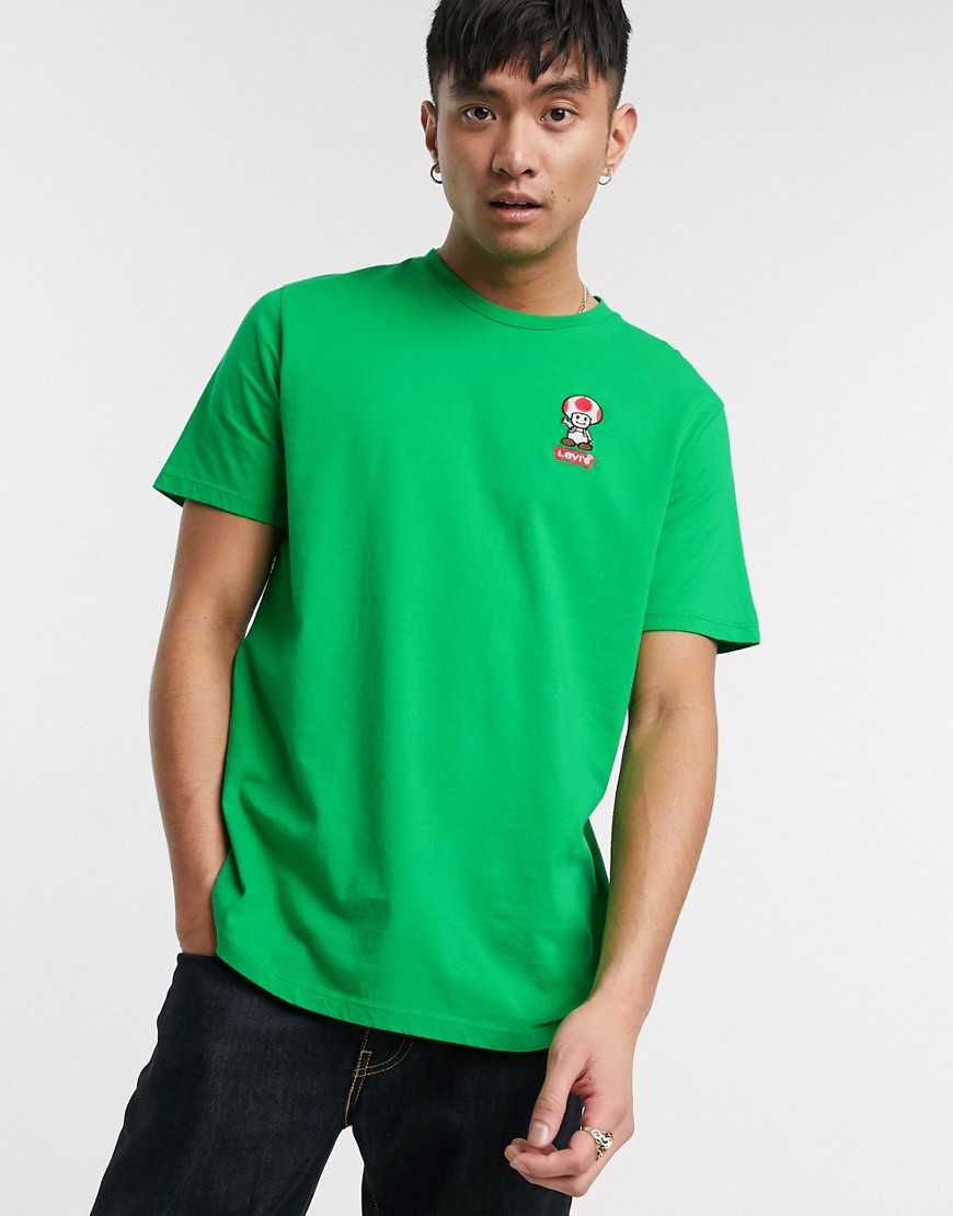 Levi's x Super Mario - T-shirt verde con logo applicato con Toad e stampa sul retro