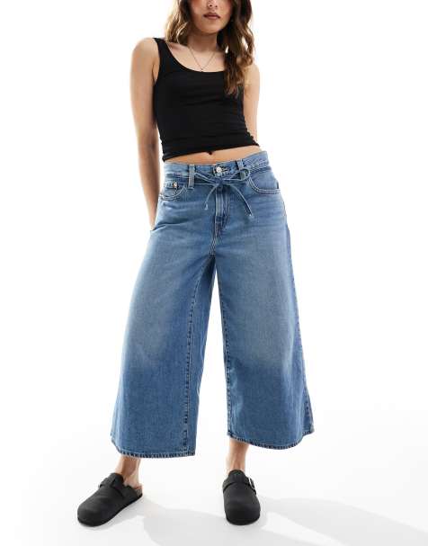 Levi's XL culotte jeans with tie waist detail in mid blue - view 1