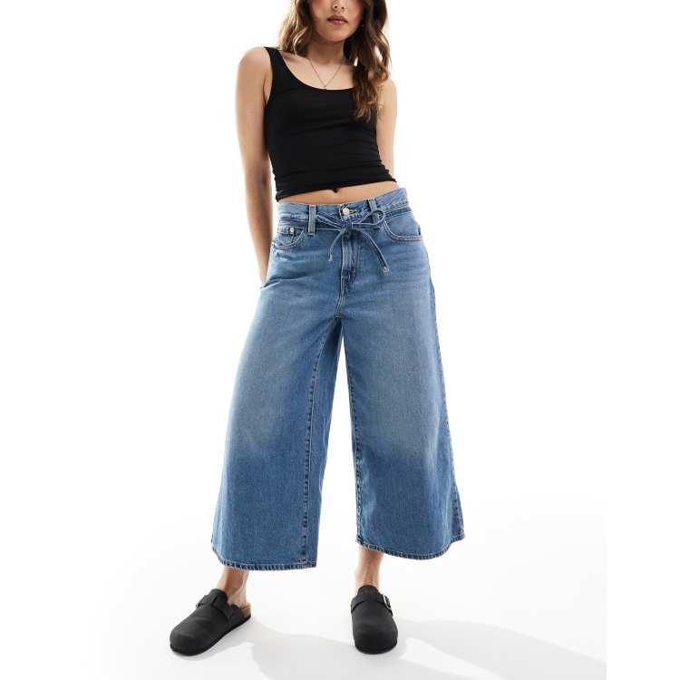 Levi's XL culotte jeans with tie waist detail in mid blue | ASOS