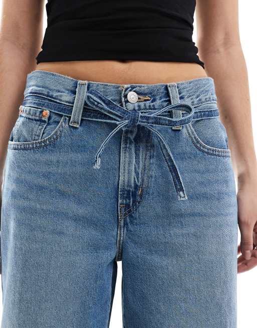 Levi's XL culotte jeans with tie waist detail in mid blue | ASOS