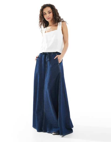 Levi's - XL - Denim midi rok in donkere wassing blauw - view 1