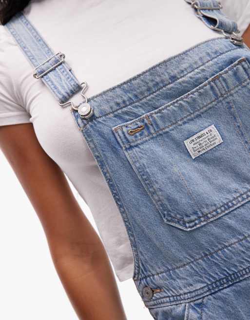 Levi's – XL – Ljusblå, tvättade hängselbyxor, 3 av 4