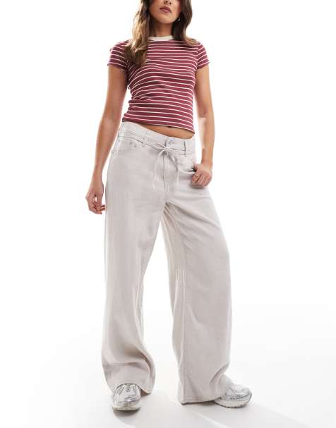 Levi's XL straight linen blend trousers with tie waist in off white - view 1