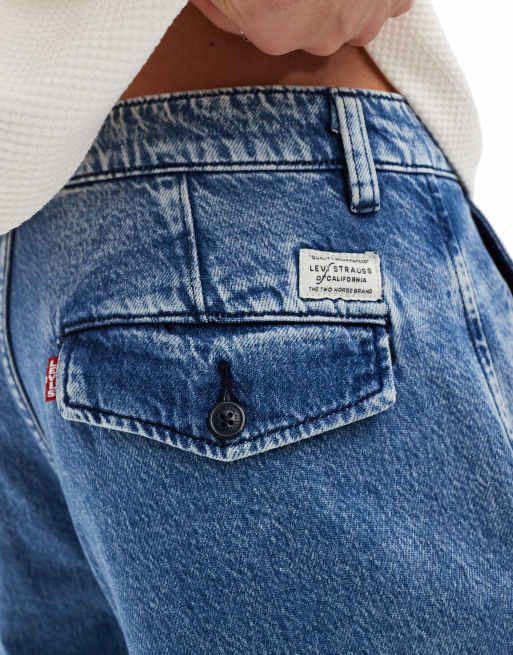 Levi's XX authentic straight denim pleated chinos in mid blue, 2 of 5