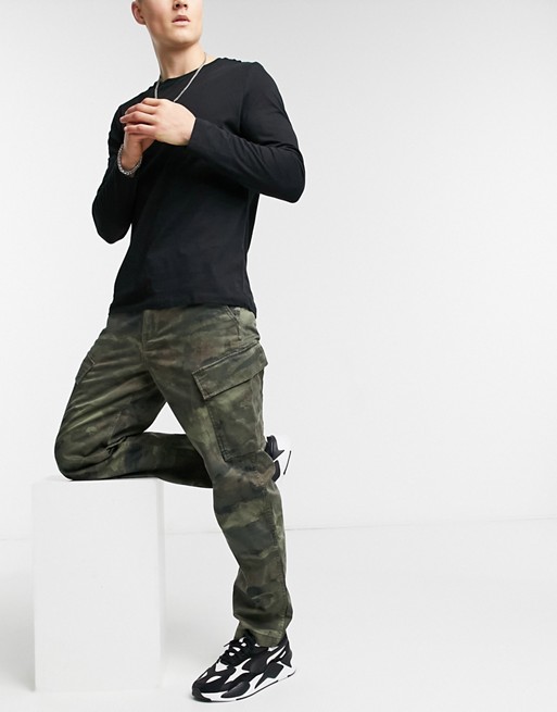Levi's xx taper fit ocean camo print cargo trousers in burnt olive