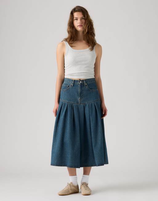 Levi's Yoked pleated maxi denim skirt in blue, 2 of 4