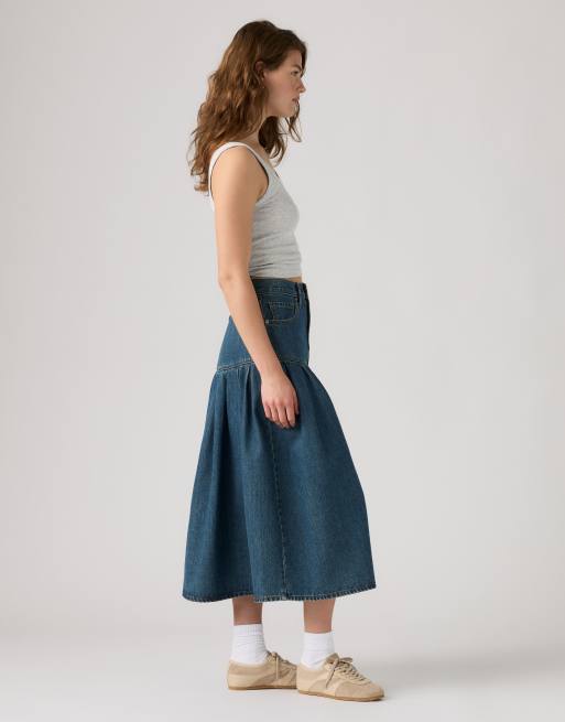 Levi's Yoked pleated maxi denim skirt in blue, 4 of 4