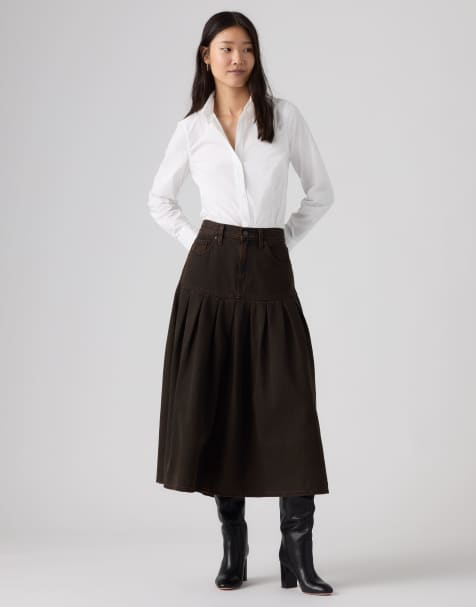 Levi's Yoked pleated maxi denim skirt in brown - view 1