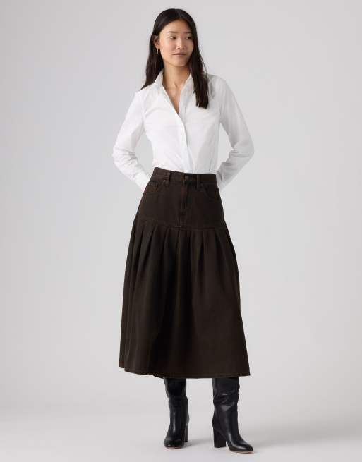Levi's Yoked pleated maxi denim skirt in brown, 2 of 4