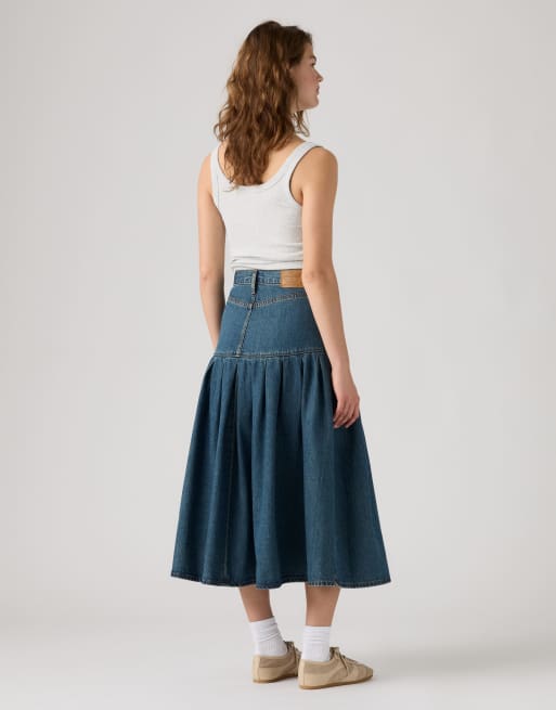 Levi's Yoked pleated midi denim skirt in blue, 2 of 4