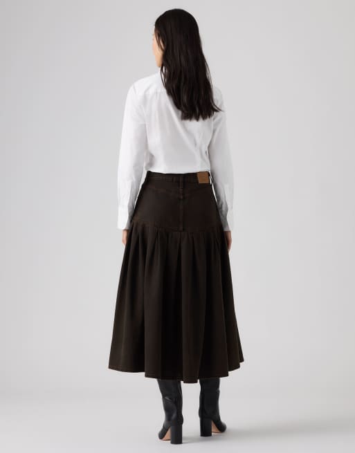 Levi's Yoked pleated midi denim skirt in brown, 2 of 4