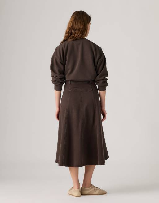 Levi's Yoked western button-down midi skirt in brown, 2 of 4