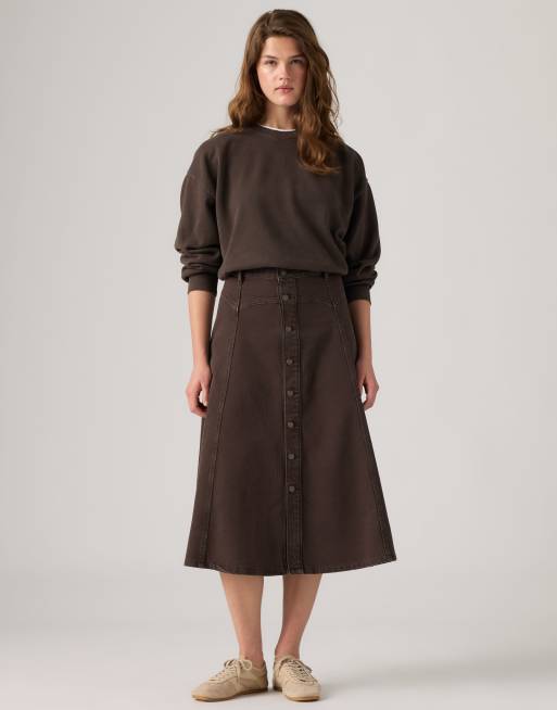 Levi's Yoked western button-down midi skirt in brown, 3 of 4