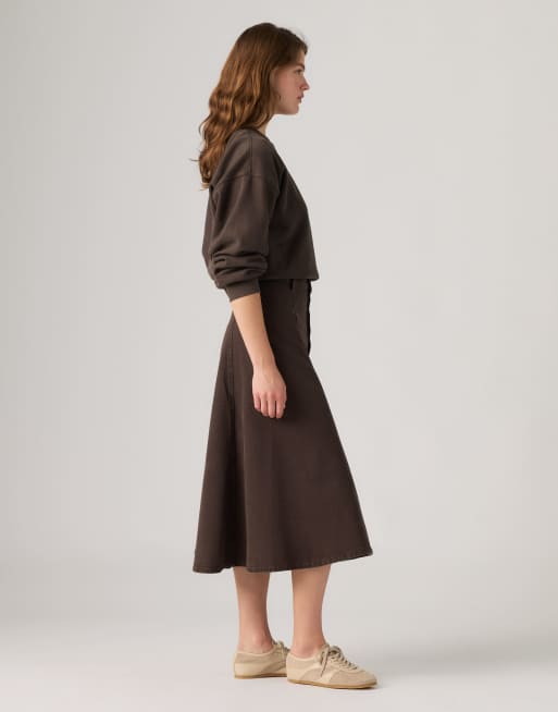 Levi's Yoked western button-down midi skirt in brown, 4 of 4
