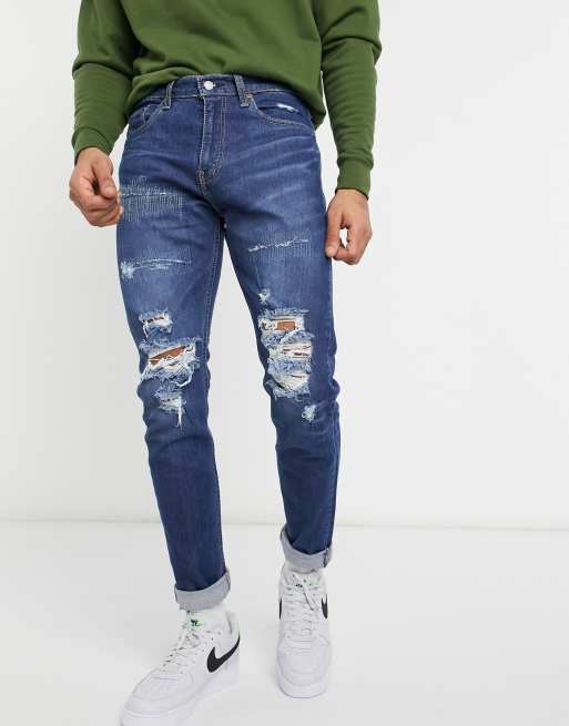 Levi's - Youth 512 - Tapered slim-jeans med sliddetaljer i mørk vask, 3 af 4