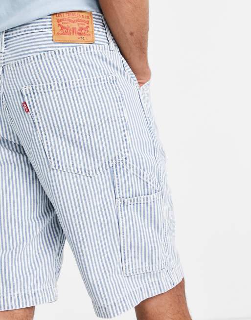 blue and white striped jean shorts