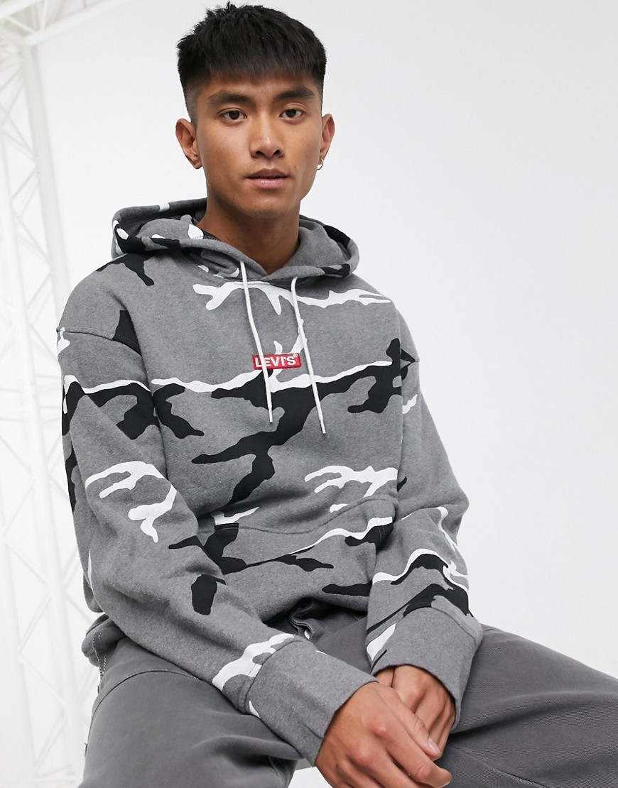 Levi's YOUTH embroidered tonal babytab logo camo print relaxed fit hoodie in heather grey