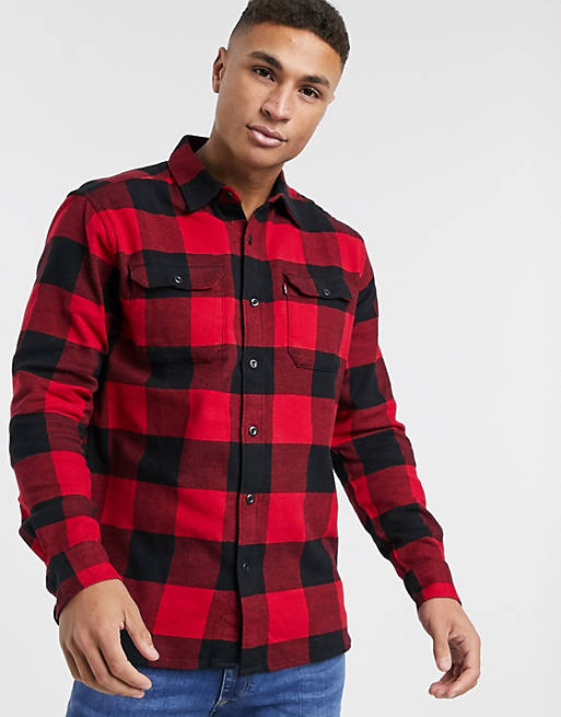 In de genade van vocaal Echt Levi's YOUTH jackson tab logo check flannel worker shirt in red | ASOS