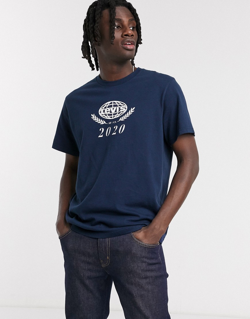 Levi's Youth - Ruimvallend 2020 T-shirt met crest print en logo in blauw-Marineblauw