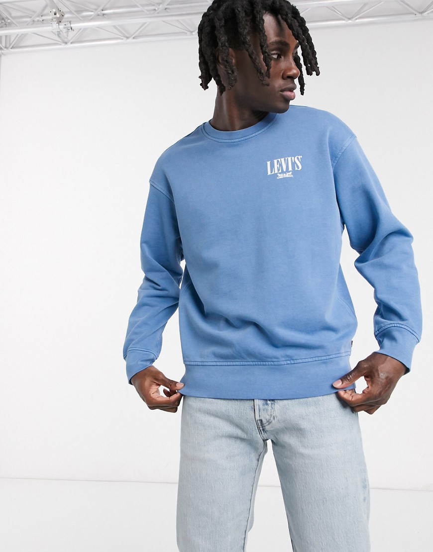 Levi's - Youth - Ruimvallend sweatshirt in garment dye met serif-logo in waterblauw
