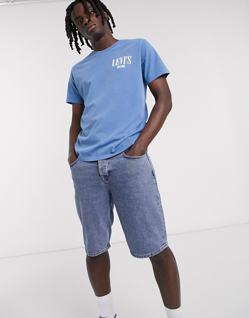 Levi's Youth serif logo garment dye t-shirt in riverside washed blue