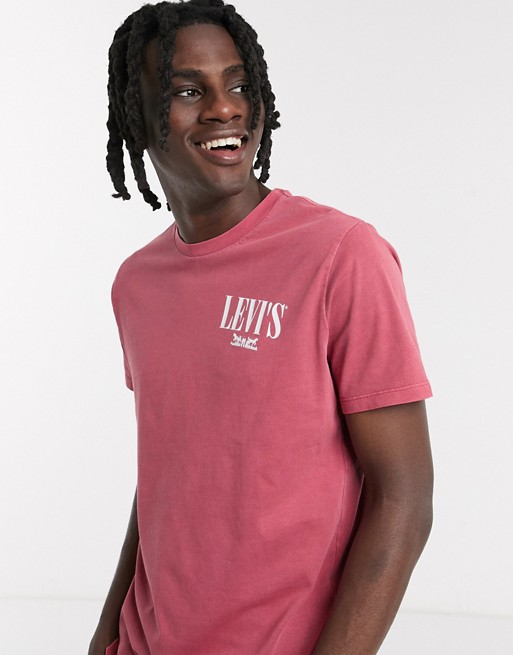Levi's Youth serif logo garment dye t-shirt in washed earth red