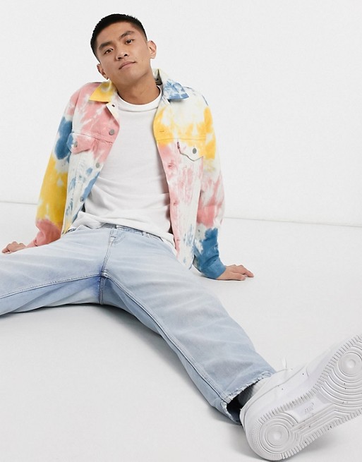 Levi's Youth vintage fit tie dye denim trucker jacket in multi