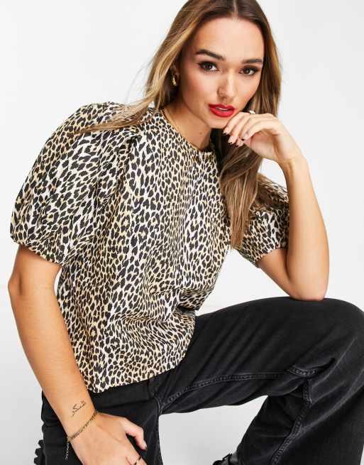 Leopard Print Perfect Pocket Tee Shirt - Blue