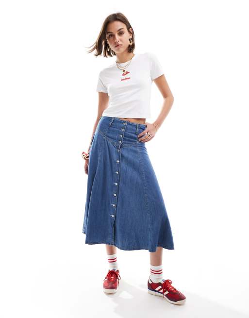 Levi's – Zapinana na guziki lekka granatowa spódnica jeansowa