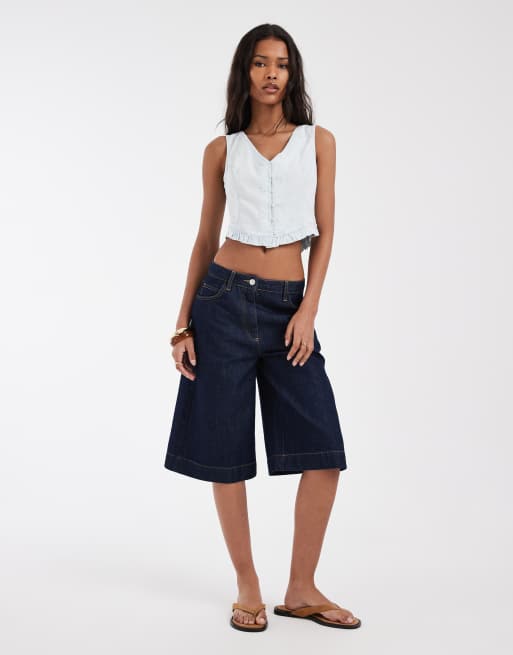Levi's – Zapinany na guziki jasnoniebieski top z falbanką u dołu, 2 z 4