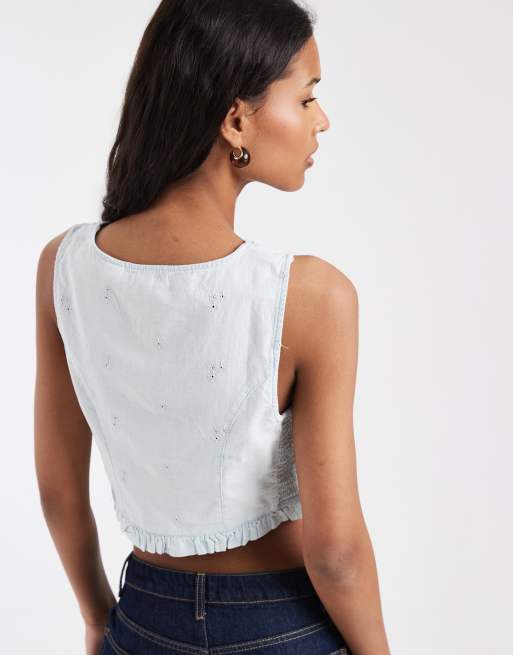 Levi's – Zapinany na guziki jasnoniebieski top z falbanką u dołu, 3 z 4
