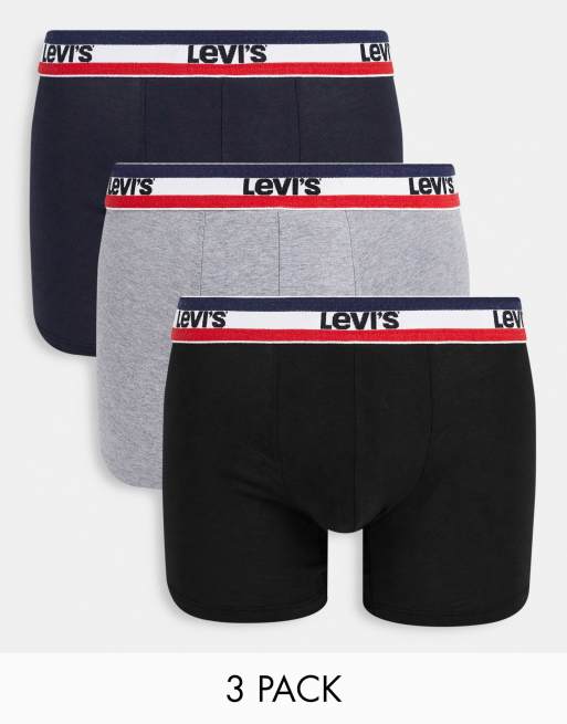Levi's – Zestaw 3 par bokserek w kolorze szarym i czarnym z kontrastową taśmą z logo w talii 