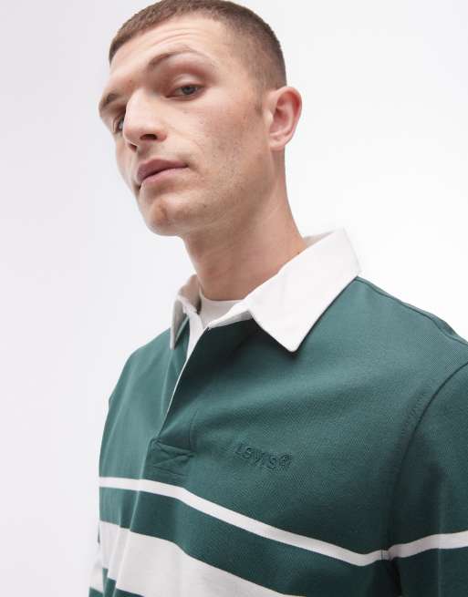 Levi's – Zielona koszulka polo w stylu rugby z paskami i logo