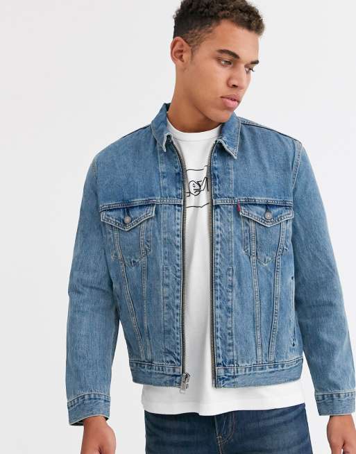 Levi s zip front type 3 denim trucker jacket in davidson black acid wash
