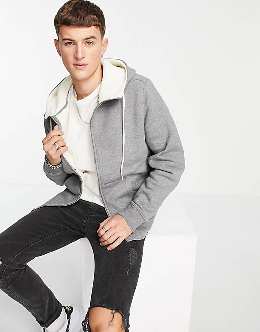 Levi's zip through hoodie in grey with borg lining | ASOS