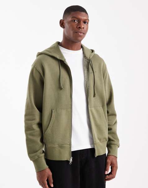 Levi's zip through hoodie with small logo print in olive green - view 1