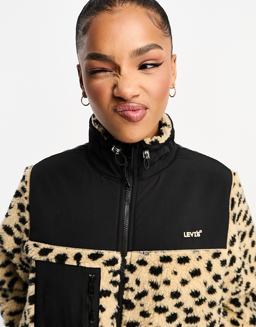 Levi's Zip thru sherpa jacket in leopard print with logo-Neutral