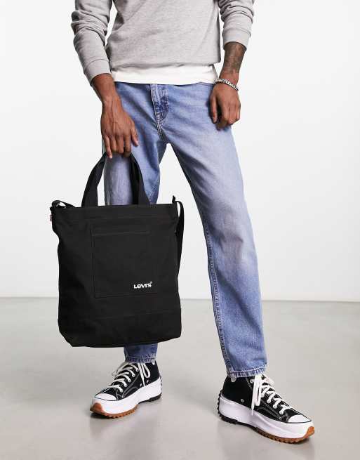 Black zip up store tote bag