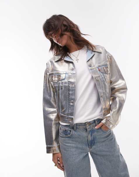 Levi's – Złota metaliczna kurtka jeansowa typu trucker o krótkim fasonie w stylu lat 90. - view 1