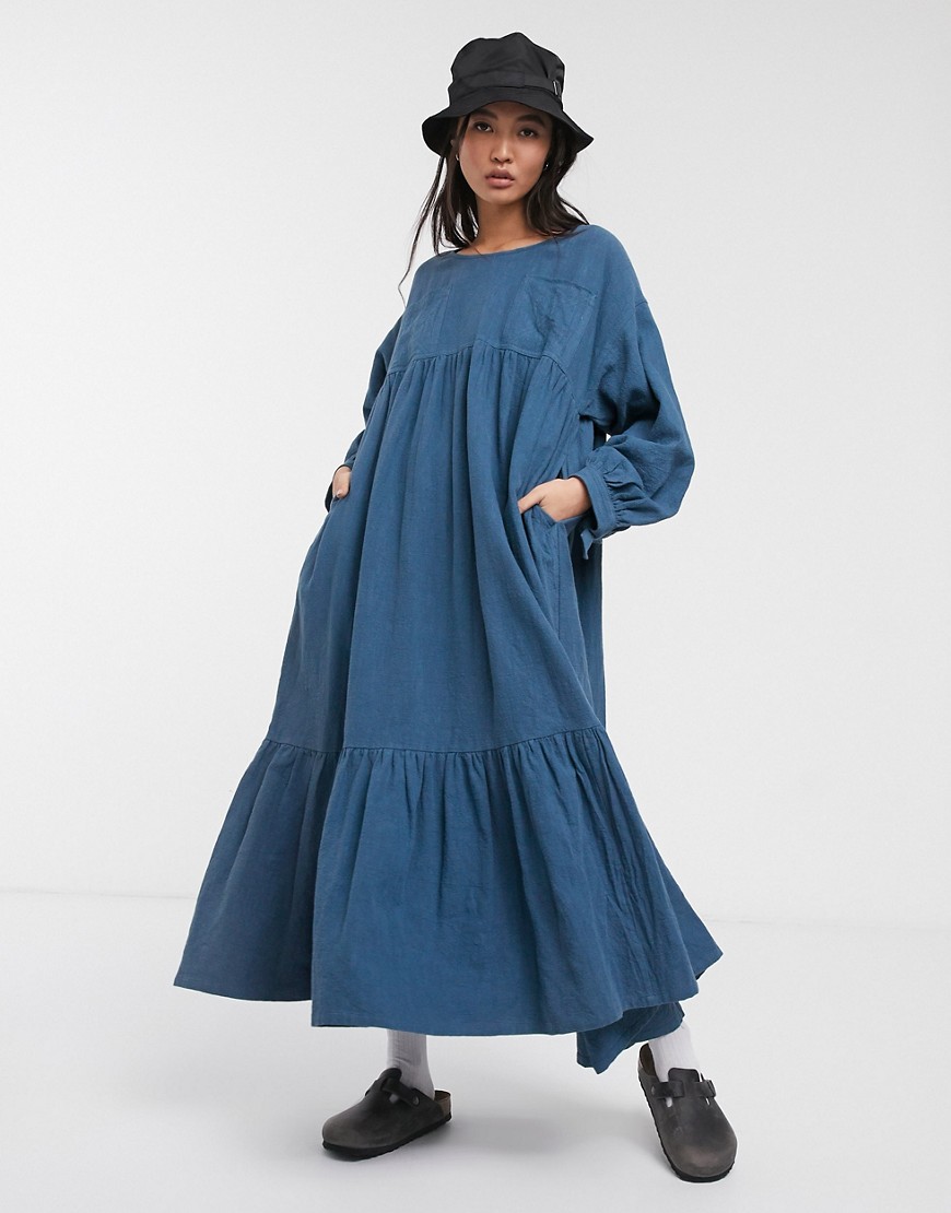 LF Markey - Kelvin - Midi-jurk met A-lijn in denim blauw