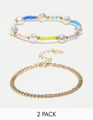 Liars and Lovers 2 pack dakota bead chain bracelets in gold multi