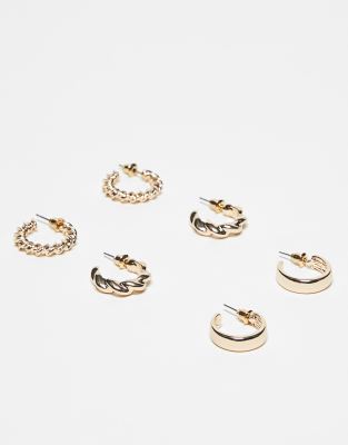 Liars & Lovers Liars and Lovers 3 pack twisted hoop earrings in gold