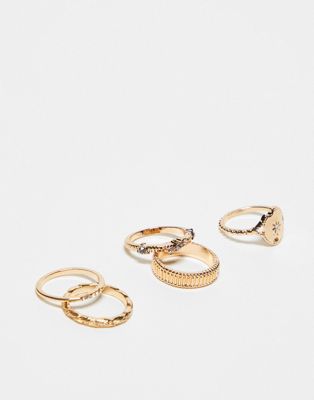 Liars and Lovers 5 pack star stone rings in gold