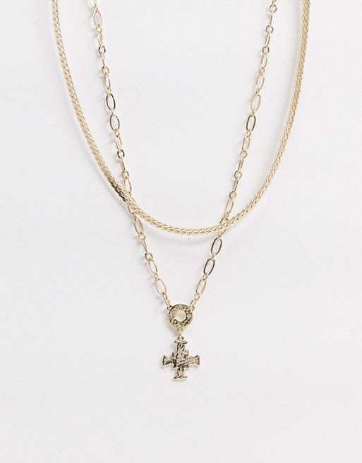 Liars and Lovers flat snake multi row chain necklace in gold