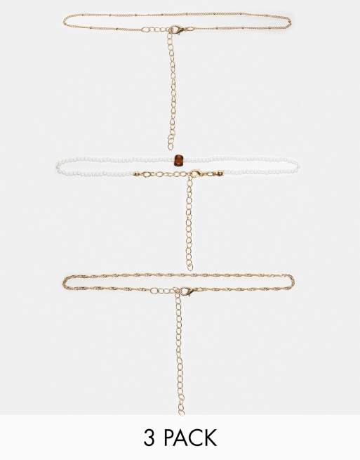 Lot de 6 colliers ras de cou en jeans